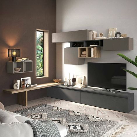 Parete Attrezzata Polo, Modulabile, Made in Italy, 40x276x200h cm Marrone (1/4)