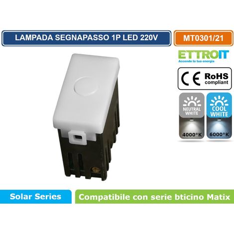 ETTROIT LAMPADA SEGNAPASSO LED 1 MODULO 220V 4000K 6000K CON INTERRUTTORE CLICK ON/OFF COMPATIBILE CON SERIE BTICINO MATIX  SKU MT0301 - MT0321 - Colore Luce:Bianco Freddo (1/3)