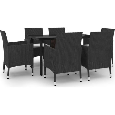 Ensemble à manger de jardin coussins 7 pcs Mobilier de jardin Résine tressée Verre (1/5)