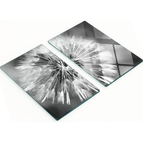 Dos tablas de cortar decorativas de vidrio templado con diseño de diente de león, 2x30x52 cm. (1/5)