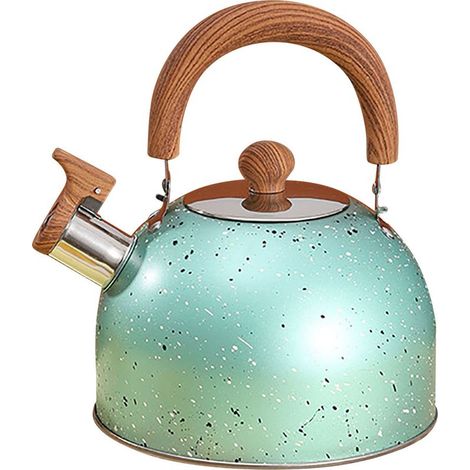 Bouilloire en acier inoxydable sifflet grande capacité fond plat pour gaz induction cuisson eau 2L Vert (1/5)