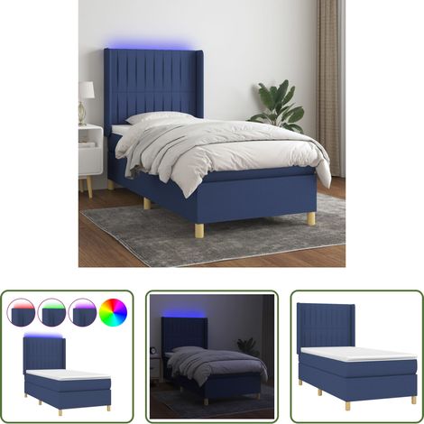 vidaXL LED-Leiste - Boxspringbett mit Matratze & LED Blau 90x200 cm Stoff (1/5)