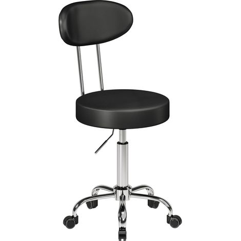 HOMCOM taburete con ruedas giratorio con respaldo, altura regulable, tapizado en cuero sintético, asiento acolchado, para oficina, dormitorio, negro (1/5)
