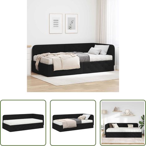 Cadre de lit - Cadre de lit d'angle Noir 90 x 190 cm tissu (1/5)