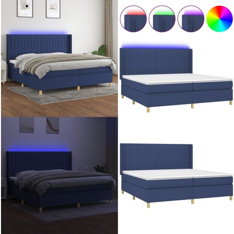 Sommier à lattes de lit matelas et LED Bleu 200x200 cm Tissu - Lit Plateforme - Lit Design - Lit Moderne - Lit Avec Rangement - Lit Double - Home & Living (1/5)
