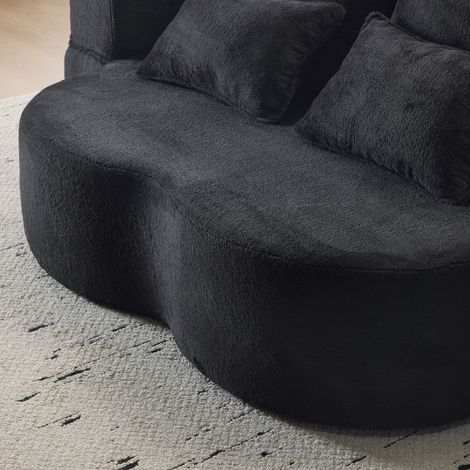 Grand canapé au sol design moderne noir, garnissage flanelle moelleux avec quatre coussins décoratifs, livré sans montage (1/4)