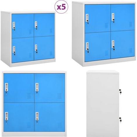 Armarios taquilla 5 uds acero gris claro y azul 90x45x92,5 cm - Armarios para oficina - Armarios para escuela