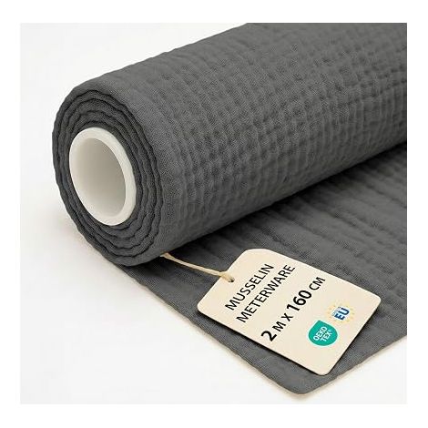 Cotton Muslin Fabric Lightweight Fabric 2m x 63cm - Soft Gauze Breathable Table Runner Dress Summer Baby Accessories Dark Grey (1/5)