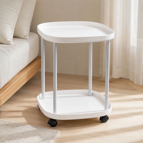 Table d'appoint en plastique à roulettes pour Maison rangement mobile 2 niveaux 36x36x48 cm (1/5)