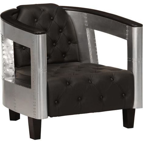 Fauteuil de style aviation en cuir véritable noir (1/5)