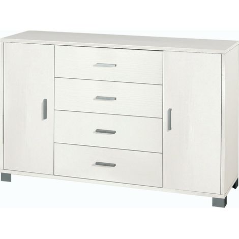 Mobile 2 ante 4 cassetti pino chiaro bianco fiammato 86x136x40 - sarmog (1/2)