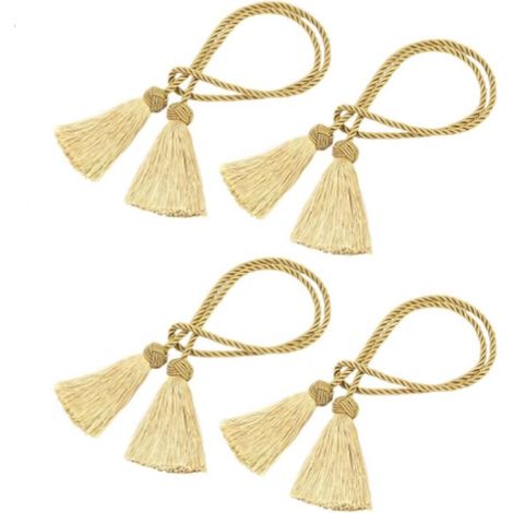 Lot de 4 embrasses de rideaux dorées 95 cm avec pompons - Décoration d'intérieur - Décoration de fenêtre - Pour la maison, le bureau, Hotel (1/5)