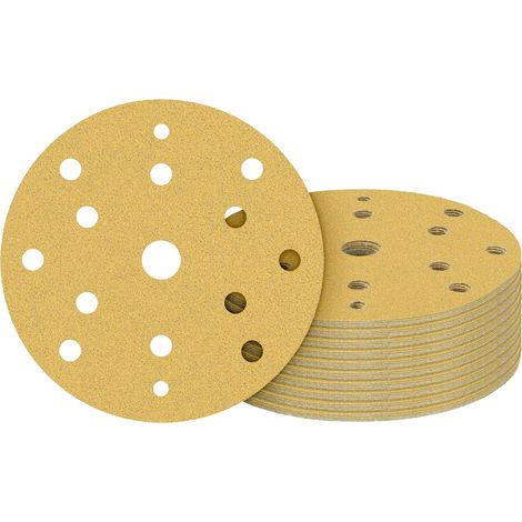 Lot de 50 feuilles de papier abrasif pour peinture sur bois, bois dur, Ø 150 mm, grain 100, accessoire pour ponceuse orbitale (1/4)