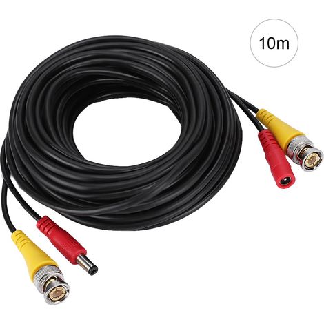 Câble d'extension vidéo et d'alimentation pour caméra de sécurité BNC+DC, 10 mètres, noir (1/5)