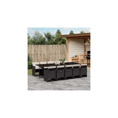 Ensemble à manger de jardin 11 pcs coussins noir résine tressée (1/5)