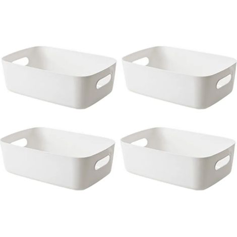Cesta de almacenamiento de plástico, contenedor de almacenamiento abierto con asas - Organizador para cocina, dormitorio, debajo del fregadero, baño - 4 piezas (blanco) (1/5)