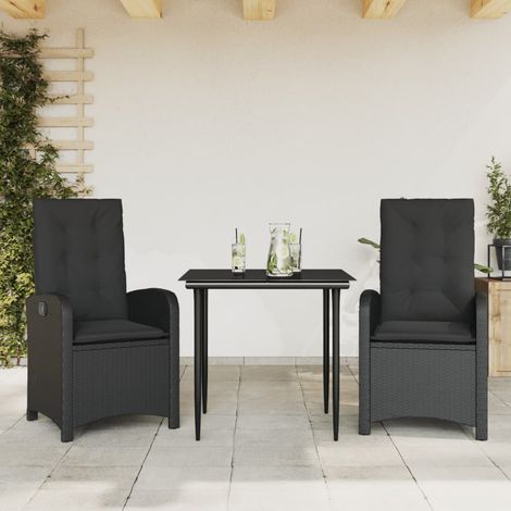 vidaXL 3-tlg. Garten-Essgruppe mit Kissen Schwarz Poly Rattan (1/5)