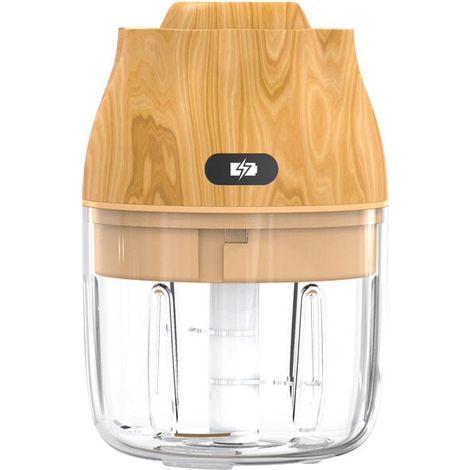 Hachoir à viande - 200 W - Bol transparent 400 ml - Lame en acier inoxydable - Design grain de bois - Pour cuisine maison, pique-nique et préparation bébé - 1 pièce