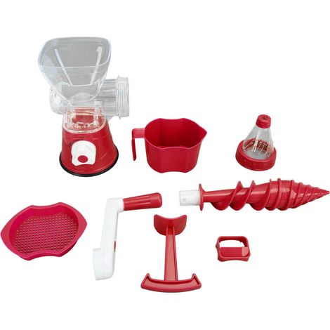 Presse-agrumes manuel, sans effort, facile à nettoyer, avec manivelle, presse-fruits pour usage domestique, couleur rouge. (1/5)
