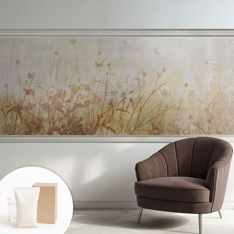 Papier peint intissé mural avec imprimé pour décoration pour salon pour chambre à coucher pour entrée Harmonie des prairies 250x104 cm (1/5)