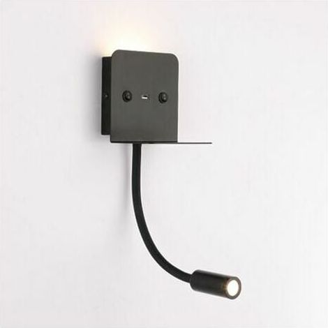 Applique murale + liseuse led "Slange" 3W avec port usb Noir - Noir thsinde (1/5)
