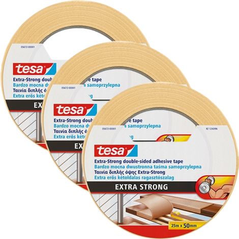 Nastro antiscivolo Tesa Extra Forte per sottotappeti, 25 m, 50 mm, confezione da 3 pezzi