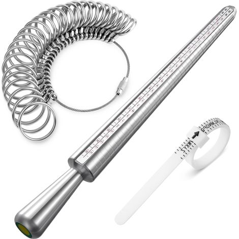 Baguier Mesureur Mesure de Taille de Doigt pour jauge de Doigt avec mandrin à Bague, Outil Fiançailles Mariage Calibreur métal 3pcs (1/5)