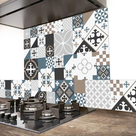 Crédence cuisine en aluminium - effet carreaux de ciment dulce - 300x20 cm (en 3 bandeaux) (1/5)