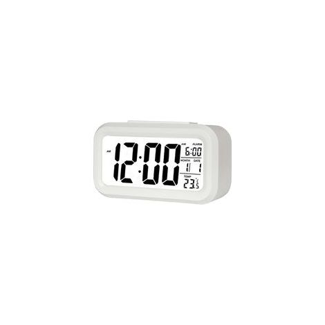 Reloj despertador digital LED con indicador de temperatura, función de repetición de alarma, formato de 12/24 horas, calendario y funcionamiento con pilas. - Crezuo