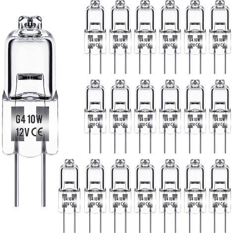 Ampoule Halogene G4 12V 10W, Ampoule G4, Ampoule Halogène Dimmable G4, 2800K blanc chaud，Pas de Scintillement, Base G4 BI-pin Capsule Transparente pour Lustres en Cristal, 20 Pièces (1/5)