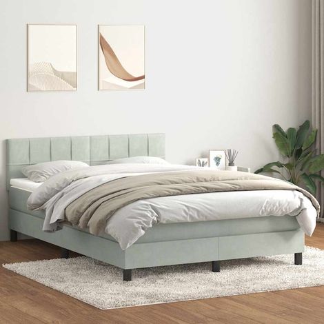 Sommier à lattes de lit et matelas gris clair 160x210cm velours (1/5)