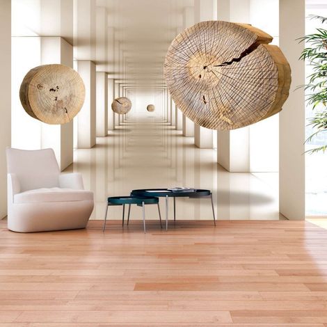 Papier peint cercles de bois volants - 200 x 140 cm