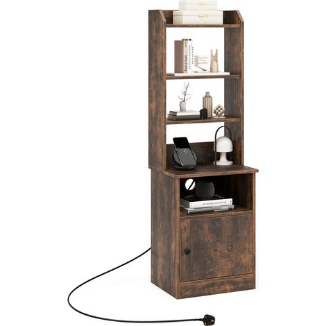 COSTWAY 6-Tier Nightstand Bedside Tables Tall Night Stands w/5 Open Shelf