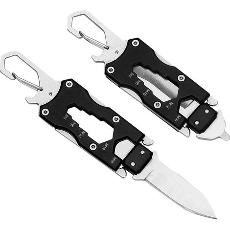 Couteau multifonction avec mousqueton, porte-clés 6-en-1 en acier inoxydable pour hommes
