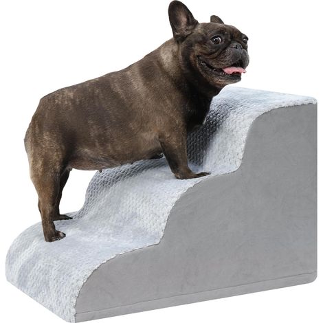 Escaliers pour Chien à 3 Marches, Escaliers Antidérapant pour Chien - Housse Amovible et Lavable - Accès Canapé et Lit - Idéal Chiots et Animaux Âgés (Gris, 40x57x40 cm) (1/5)