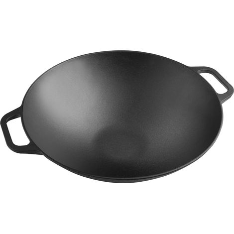 Victoria 30926 Wok en Fonte Émaillée Induction 35,5cm, Convient pour le Feu, Barbecue, Four Noir