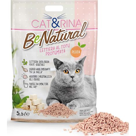 Litière végétale BeNatural à base de tofu, parfum pêche 5,5 litres (1/3)