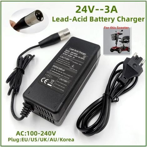Chargeur de batterie,Chargeur de batterie au plomb pour scooter électrique et fauteuil roulant,24v 3a- EU[B7096212] (1/4)