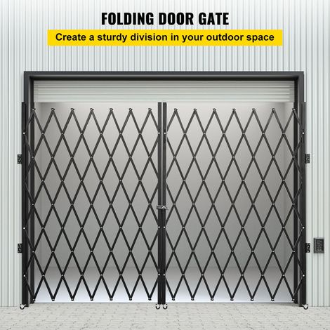 Porte Pliante Double Sécurité 382 x 214 cm, Grille Accordéon Acier, Barrière Coulissante 360° à Roulettes, Portillon Ciseaux avec Clefs (1/5)
