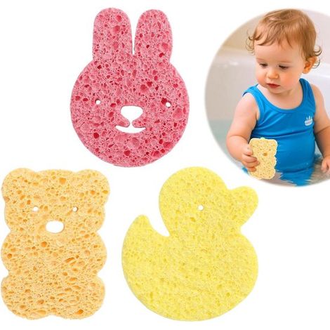 Spugne morbide da bagno per bambini con una simpatica forma a cartone animato - set da 3 - naturali e sicure - per neonati e bambini - ideali per il bagnetto. (1/5)