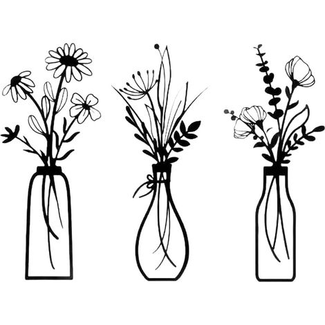 Feuilles de plantes en fer - Décoration suspendue - Fleurs minimalistes - Vase en métal fait à la main - Art mural pour salle de bain, salle à manger, chambre à coucher (1/5)