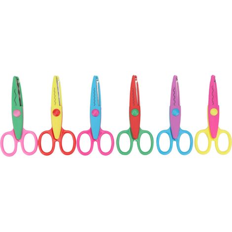 Beyamis Lot de 6 ciseaux de découpe colorés en plastique pour albums de bricolage pour enfants, sûrs pour la décoration de papier et les bords. (1/5)