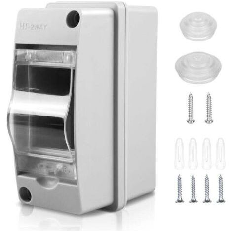 Coffret électrique étanche IP65 pour 2 modules, tableau mural extérieur ABS résistant aux chocs. (1/4)