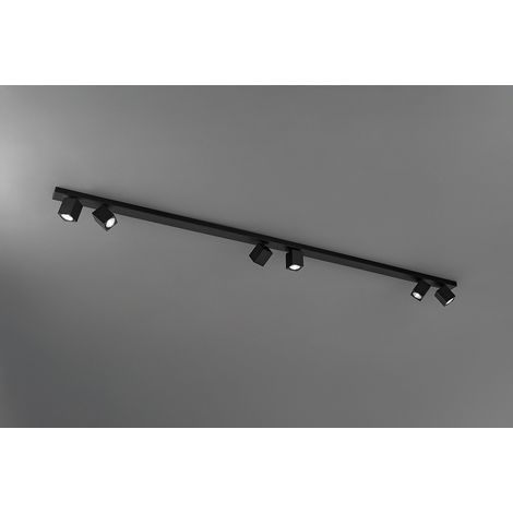 Plafonnier 6 Spots Orientables Métal Noir Mat, Design Cubique Moderne, Structure Aluminium L.200 cm, Douille GU10 Max 50W - Marque Perenz