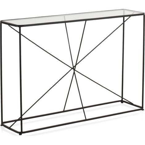 Console en métal noir et plateau en verre élégant - noir mat et verre transparent (1/5)
