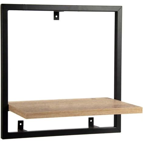 Wandregal im modernen Design 35x20x35 cm, Metall schwarz, Holz in Eiche