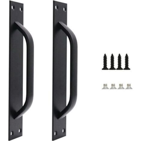 Ahlsen Set of 2 Barn Door Handles, Barn Door Handles, Solid Steel Door Handles, Heavy Duty Sliding Door Handles for Kitchens and Furniture, Includes Screws, Black, 200mm (1/4)