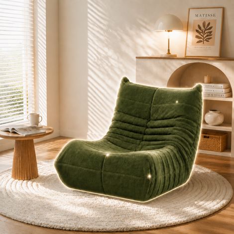 Fauteuil compressé, Fauteuil de Sol Paresseux, Canapé 1 place confortable pour Salon, Chambre ou Bureau – 86x65x75cm, velours vert