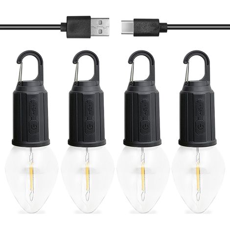Wiederaufladbare Campinglampe, 4er-Pack Hängelampen mit Haken, 3 Modi, für Camping und Wandern