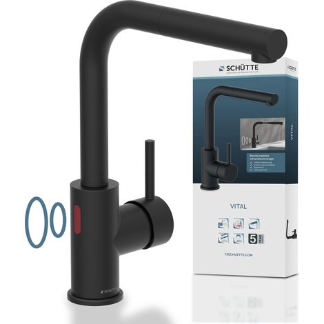 Robinet d'évier de cuisine avec douchette extensible, robinet automatique avec capteur, mitigeur d'évier sans contact, noir (1/5)